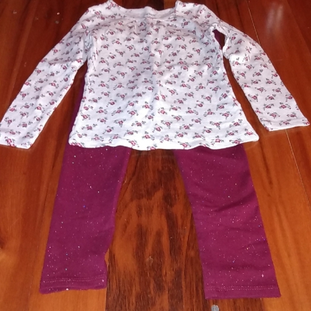 Girls 3T Cat & Jack Glittery Leggings & Carter's Long Sleeve Top Set
